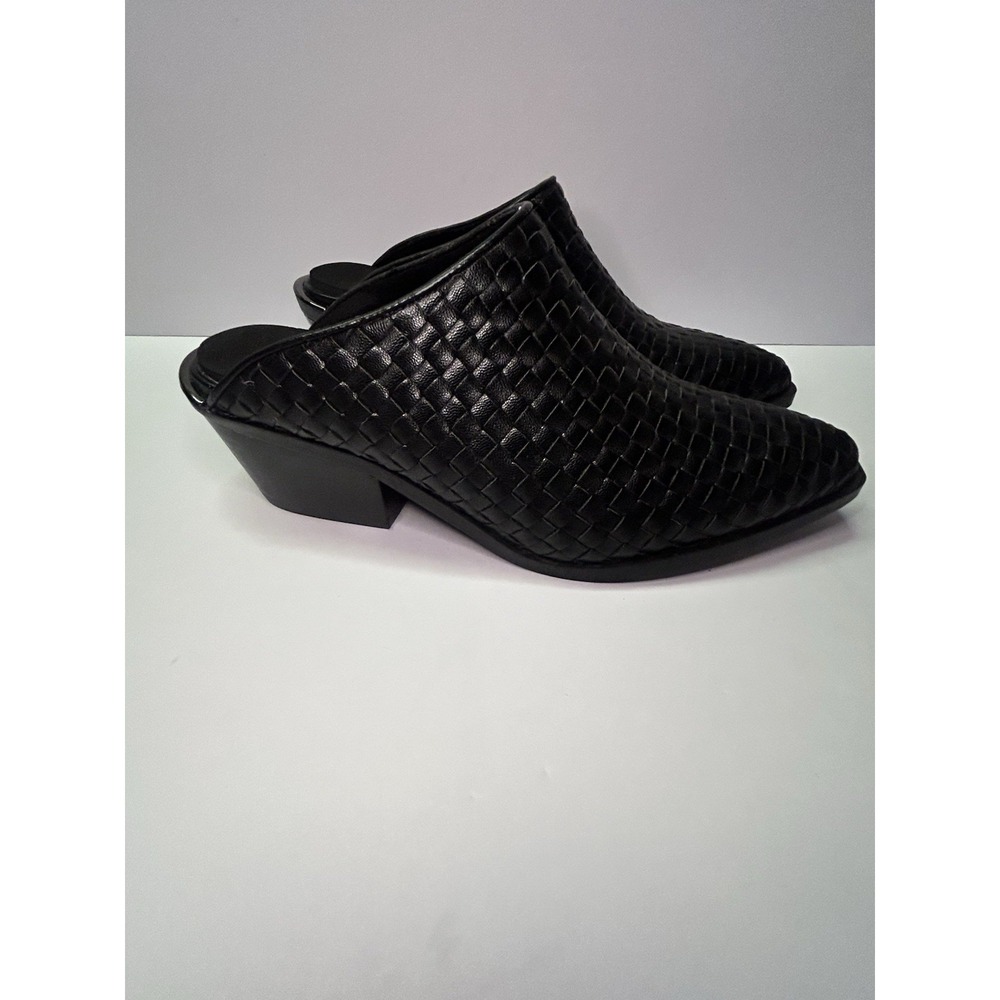 Corkys TGIF Black Woven Pointed Toe Mules Block Heel‎ Slip On Shoes Womens 7